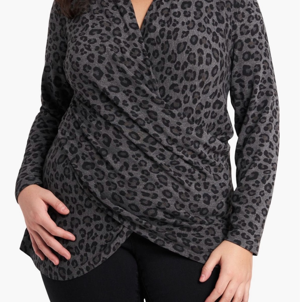 1.STATE Leopard Cross Front Knit Top